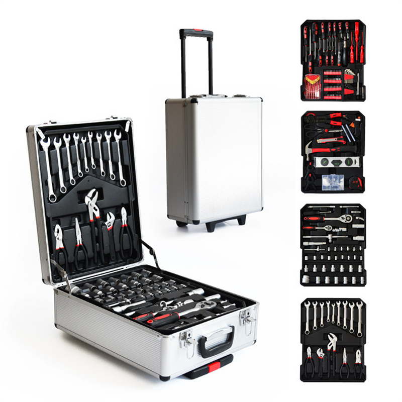 Hand Tools - ชุดเครื่องมือช่างซ่อมรถยนต์ 186 ชิ้น พร้อมกล่องอลูมิเนียมแบบมีล้อเลื่อน
