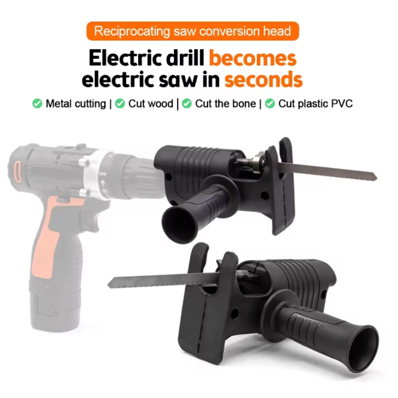 Reciprocating Saw Attachment Drill - อุปกรณ์เสริมสำหรับสว่านไฟฟ้าแบบพกพาพร้อมใบเลื่อย 3 ใบสำหรับตัดไม้และโลหะ อะแดปเตอร์เลื่อยไฟฟ้าแบบสั่น