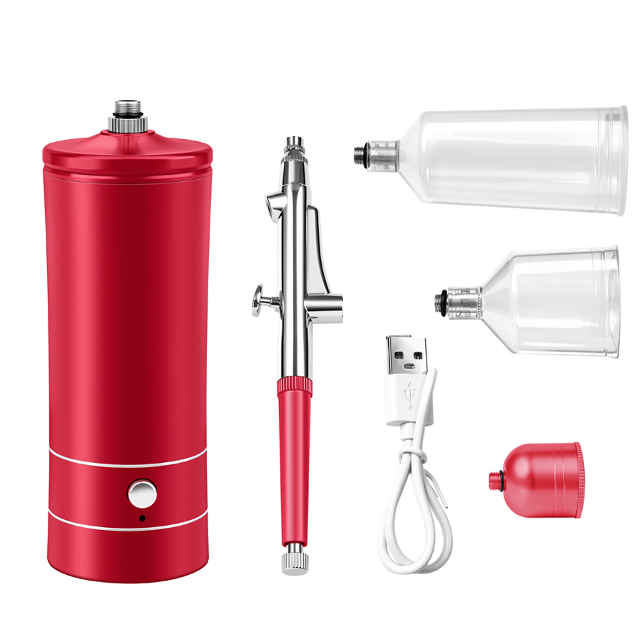 Airbrush Kit With Mini Compressor - ชุดแอร์บรัชพร้อมคอมเพรสเซอร์, ปืนพ่นสีแบบมือถือพร้อมหัวฉีด 0.3 มม., แอร์บรัชแบบพกพาแบบชาร์จไฟได้สำหรับการวาดภาพ, ศิลปะการทำเล็บ,