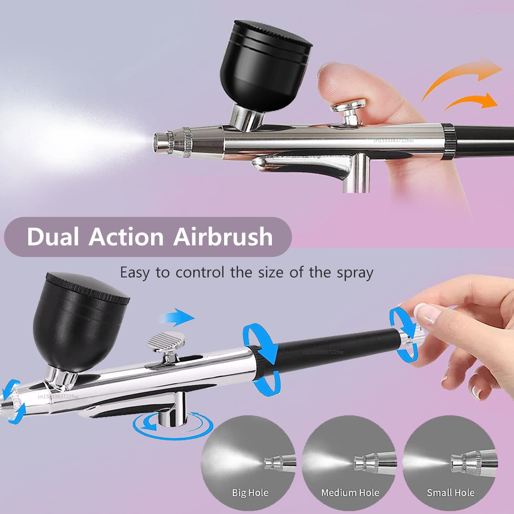 Airbrush Kit With Mini Compressor - หัวปืนพ่นสีระดับมืออาชีพพร้อมหัวฉีดความแม่นยำ 0.3 มม. - ชุดอุปกรณ์ครบครันสำหรับช่างสร้างแบบจำลอง ช่างทำเค้ก