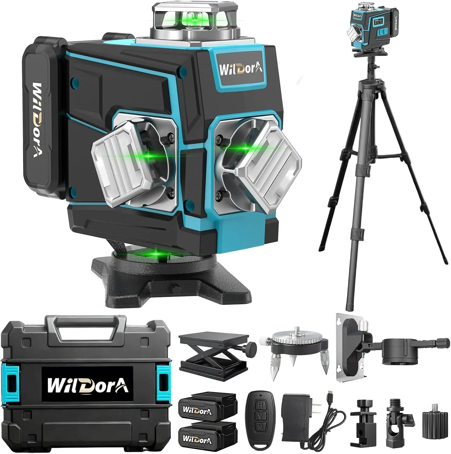 Laser Level 16 Lines 4D Green - เครื่องวัดระดับด้วยเลเซอร์พร้อมขาตั้ง, 4x360 ° ปรับระดับอัตโนมัติ ±4 °
