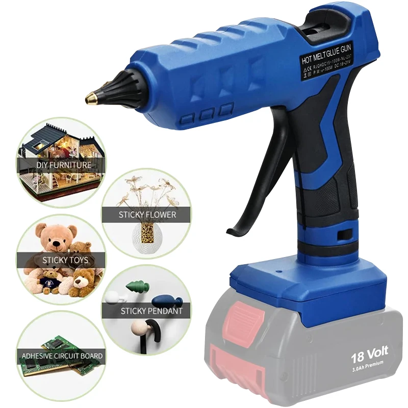Hot Melt Glue Gun Cordless - ปืนกาวร้อนไร้สายสำหรับแบตเตอรี่ Bosch 18V/20V Li-ion พร้อมระบบอุ่นเร็ว พร้อมกาวแท่ง