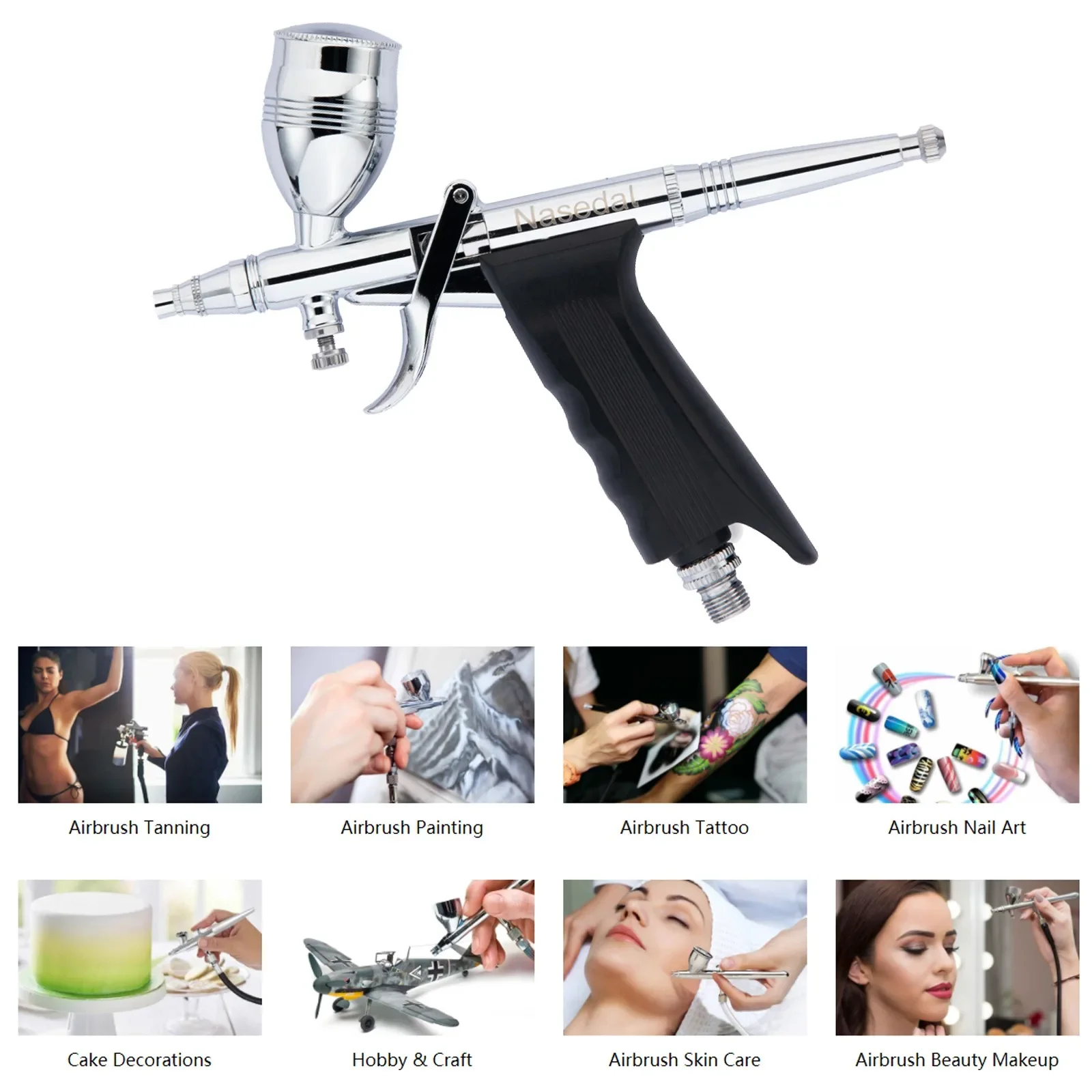 Airbrush Kit With Mini Compressor - ชุดเครื่องอัดอากาศแบบแอร์บรัช Nasedal พร้อมระบบหยุดอัตโนมัติ 40psi หัวฉีด 0.3