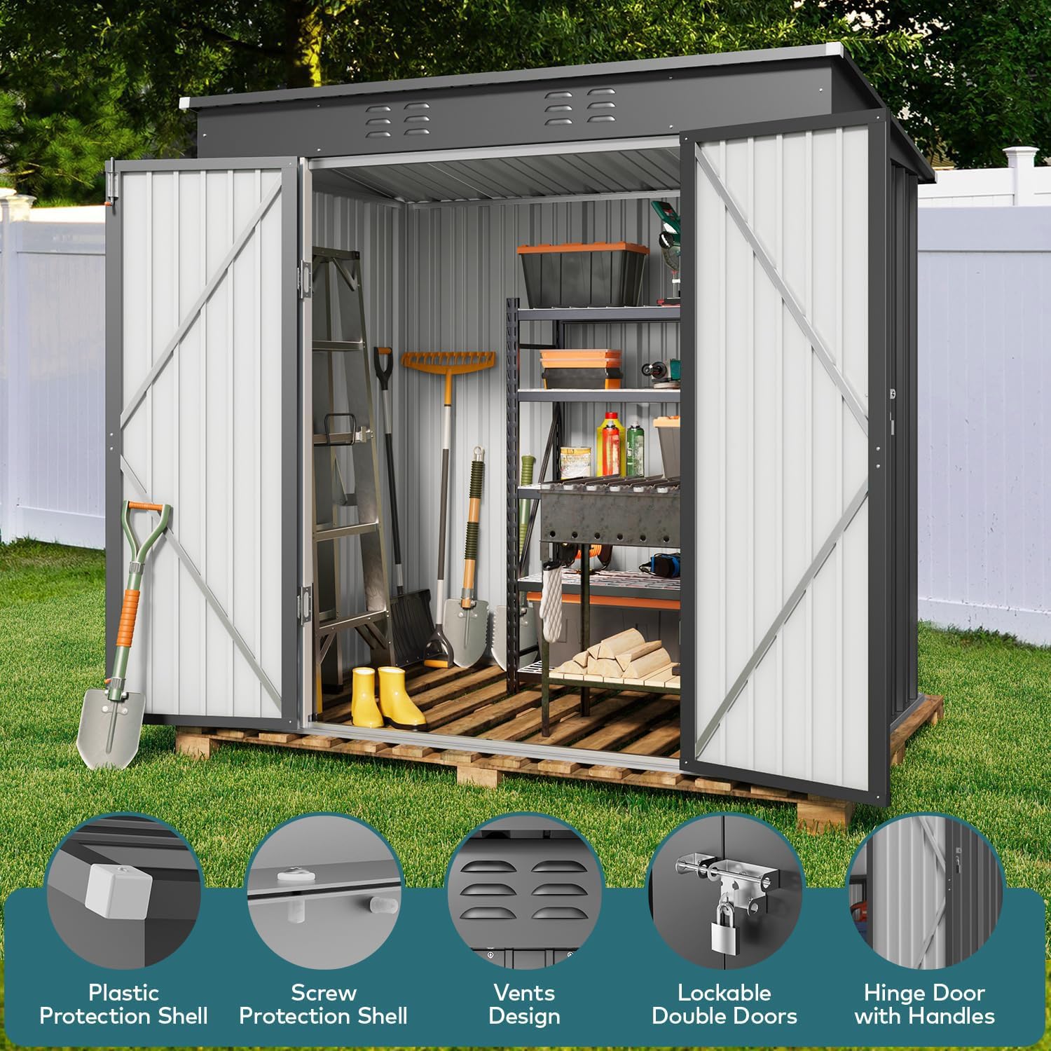 โรงเก็บของกลางแจ้งโลหะ ขนาด 6x - Garden Tools บทวิจารณ์และราคา
