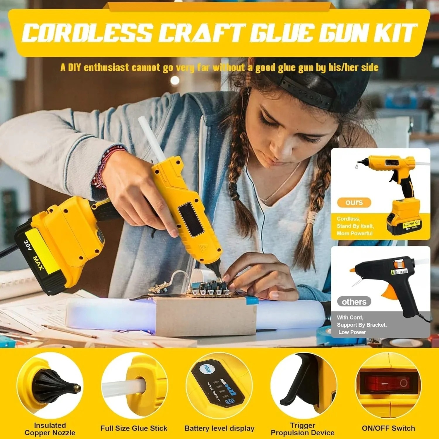 ปืนกาวร้อนไฟฟ้าไร้สายแบบมือถือ - Hot Melt Glue Gun Cordless บทวิจารณ์และราคา